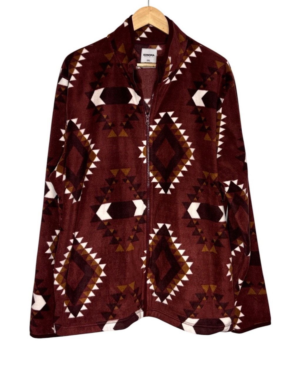 Sonoma Men’s XXL Geometric‎ Fleece Jacket Full Zip Red Orange Southwestern Style